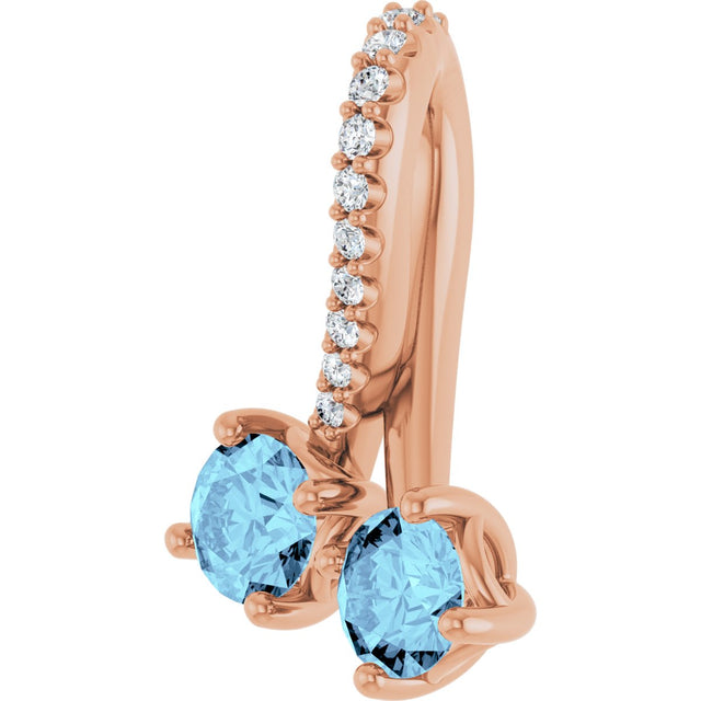 14K Gold Round Natural Aquamarine Two-Stone Necklace or Pendant - Rose Gold - view 2