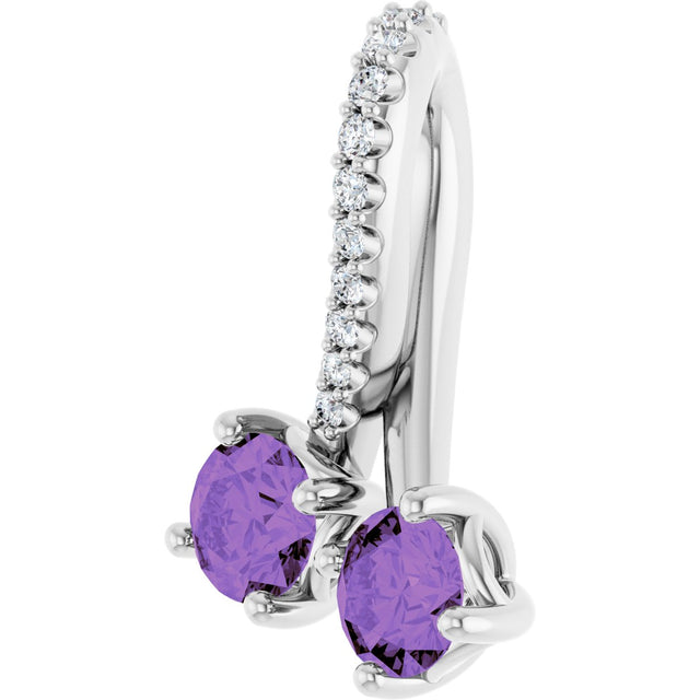 14K Gold Round Natural Amethyst Two-Stone Necklace or Pendant - White Gold - view 2