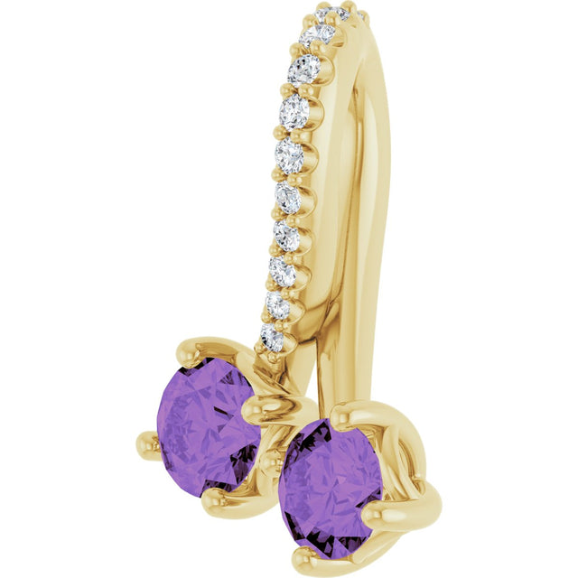 14K Gold Round Natural Amethyst Two-Stone Necklace or Pendant - Yellow Gold - view 2