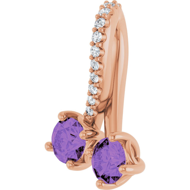 14K Gold Round Natural Amethyst Two-Stone Necklace or Pendant - Rose Gold - view 2