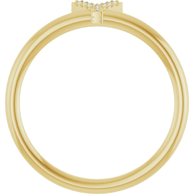 14K Gold Round Natural Diamond Accented Initial Ring - Yellow Gold - view 2