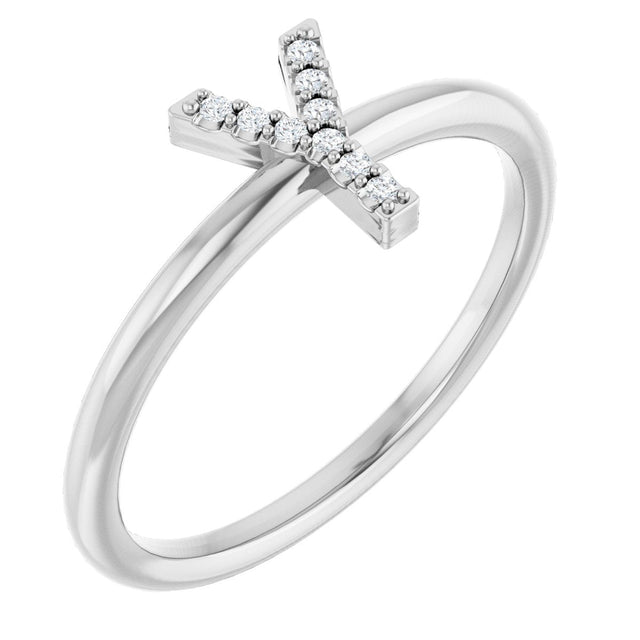 14K Gold Round Natural Diamond Accented Initial Ring - White Gold