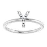 14K Gold Round Natural Diamond Accented Initial Ring - White Gold - view 3