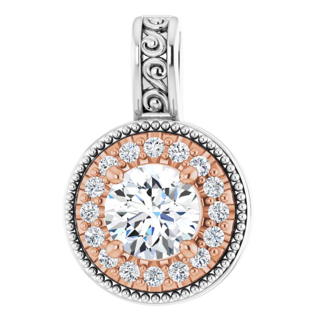 14K Gold Round Natural Diamond Halo-Style Pendant – 1/2 CTW