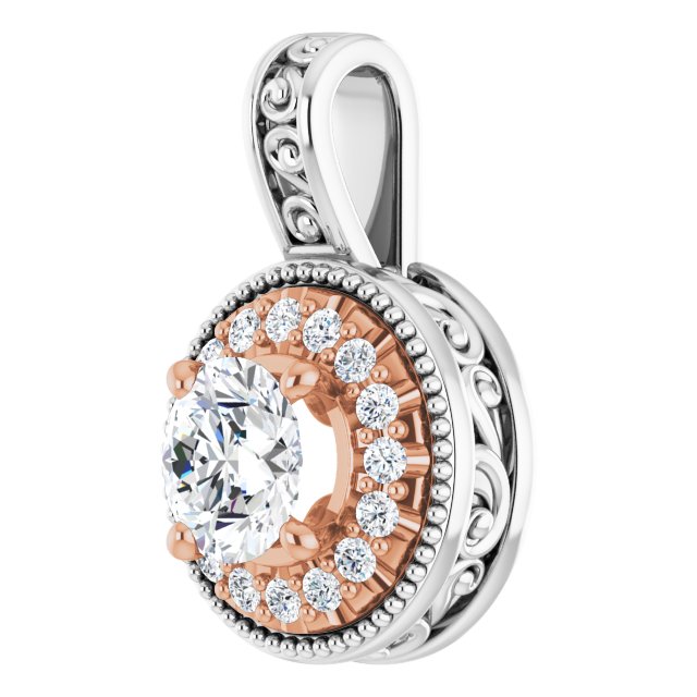 14K Gold Round Natural Diamond Halo-Style Pendant – 1/2 CTW - view 2