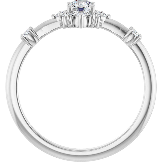 14K Gold Oval Natural White Sapphire Halo-Style Ring - White Gold - view 2