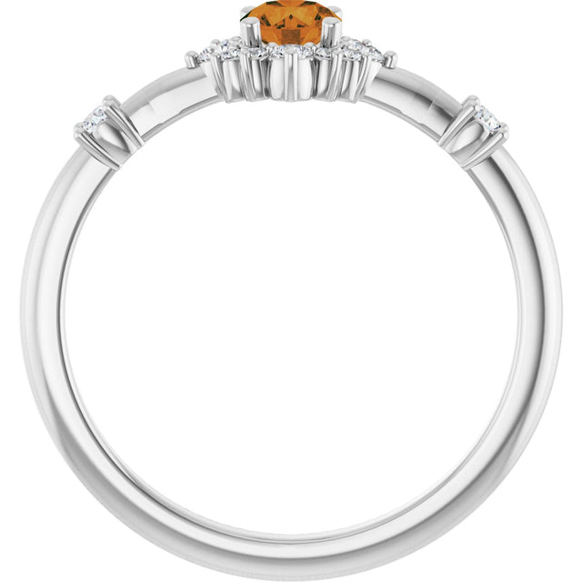 14K Gold Oval Natural Citrine Halo-Style Ring - White Gold - view 2
