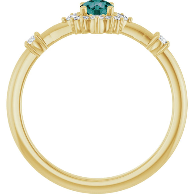 14K Gold Oval Lab-Grown Alexandrite Halo-Style Ring - Yellow Gold - view 2