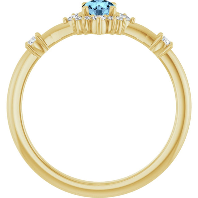 14K Gold Oval Natural Aquamarine Halo-Style Ring - Yellow Gold - view 2