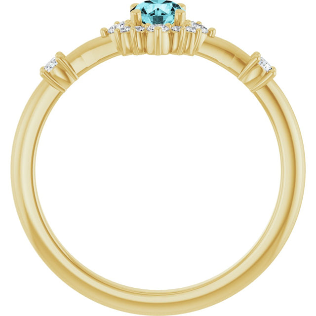 14K Gold Oval Natural Blue Zircon Halo-Style Ring - Yellow Gold - view 2