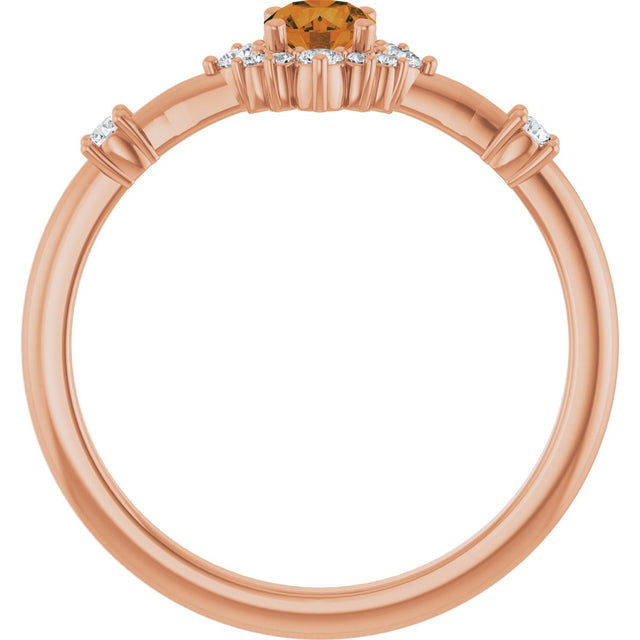 14K Gold Oval Natural Citrine Halo-Style Ring - Rose Gold - view 2
