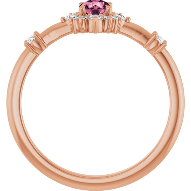 14K Gold Oval Natural Pink Tourmaline Halo-Style Ring - Rose Gold - view 2