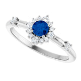 Platinum Oval Lab-Grown Blue Sapphire Halo-Style Ring - view 5