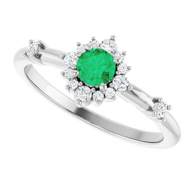 Platinum Oval Natural Emerald Halo-Style Ring - view 5