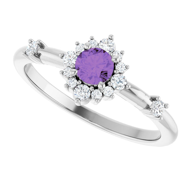 14K Gold Oval Natural Amethyst Halo-Style Ring - White Gold - view 5