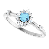 Platinum Oval Natural Aquamarine Halo-Style Ring - view 5
