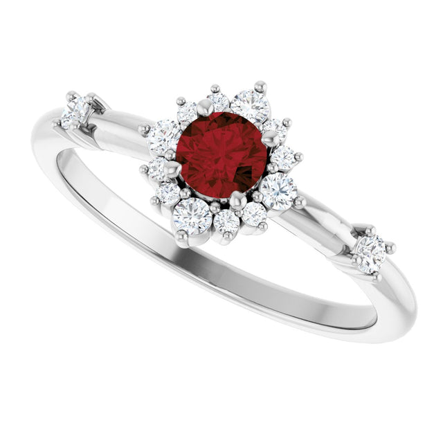 14K Gold Oval Natural Mozambique Garnet Halo-Style Ring - White Gold - view 5
