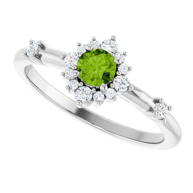 Platinum Oval Natural Peridot Halo-Style Ring - view 5