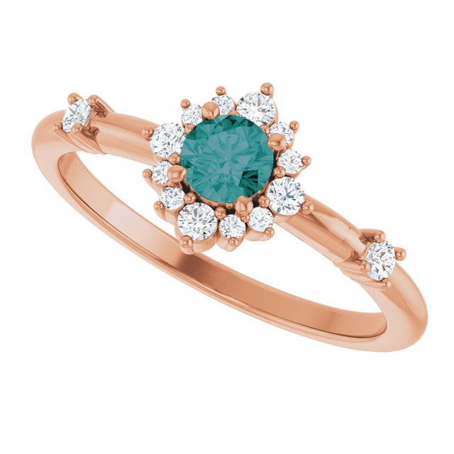 14K Gold Oval Lab-Grown Alexandrite Halo-Style Ring - Rose Gold - view 5