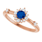 14K Gold Oval Lab-Grown Blue Sapphire Halo-Style Ring - Rose Gold - view 5
