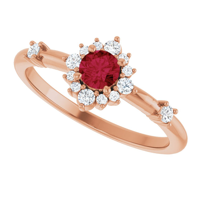 14K Gold Oval Lab-Grown Ruby Halo-Style Ring - Rose Gold - view 5