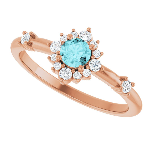 14K Gold Oval Natural Blue Zircon Halo-Style Ring - Rose Gold - view 5