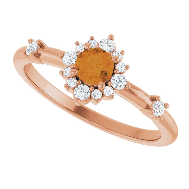 14K Gold Oval Natural Citrine Halo-Style Ring - Rose Gold - view 5