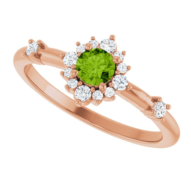 14K Gold Oval Natural Peridot Halo-Style Ring - Rose Gold - view 5