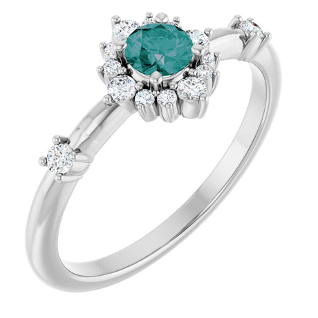 Platinum Oval Lab-Grown Alexandrite Halo-Style Ring