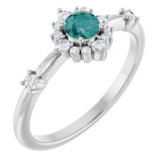 Platinum Oval Lab-Grown Alexandrite Halo-Style Ring