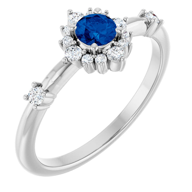Platinum Oval Natural Blue Sapphire Halo-Style Ring