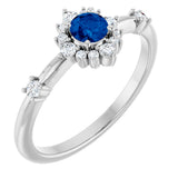 14K Gold Oval Lab-Grown Blue Sapphire Halo-Style Ring - White Gold