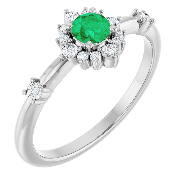 Platinum Oval Natural Emerald Halo-Style Ring