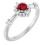 14K Gold Oval Lab-Grown Ruby Halo-Style Ring - White Gold