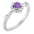 Platinum Oval Natural Amethyst Halo-Style Ring