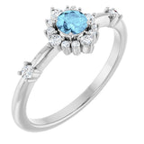 Platinum Oval Natural Aquamarine Halo-Style Ring