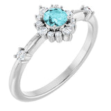 14K Gold Oval Natural Blue Zircon Halo-Style Ring - White Gold