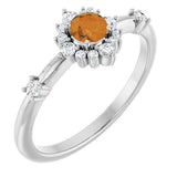 14K Gold Oval Natural Citrine Halo-Style Ring - White Gold