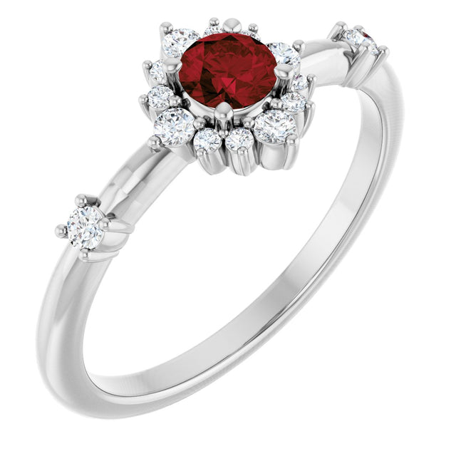 Platinum Oval Natural Mozambique Garnet Halo-Style Ring