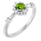 Platinum Oval Natural Peridot Halo-Style Ring