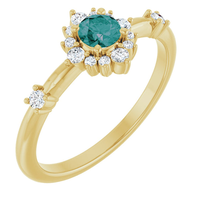 14K Gold Oval Lab-Grown Alexandrite Halo-Style Ring - Yellow Gold