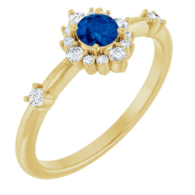14K Gold Oval Lab-Grown Blue Sapphire Halo-Style Ring - Yellow Gold