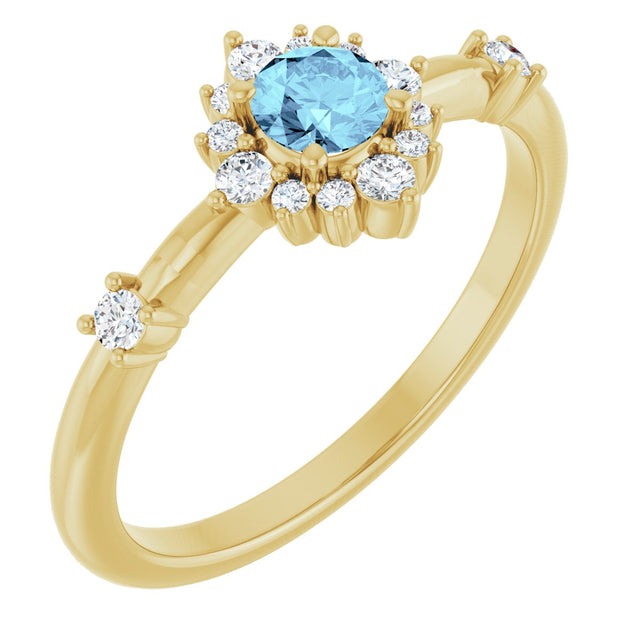14K Gold Oval Natural Aquamarine Halo-Style Ring - Yellow Gold