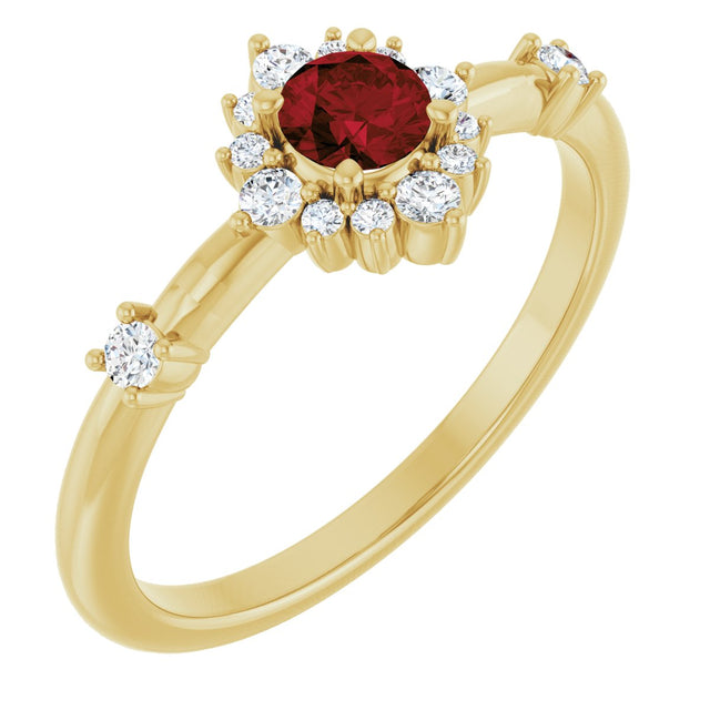 14K Gold Oval Natural Mozambique Garnet Halo-Style Ring - Yellow Gold