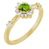 14K Gold Oval Natural Peridot Halo-Style Ring - Yellow Gold