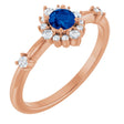14K Gold Oval Natural Blue Sapphire Halo-Style Ring - Rose Gold