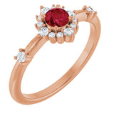 14K Gold Oval Lab-Grown Ruby Halo-Style Ring - Rose Gold