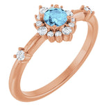 14K Gold Oval Natural Aquamarine Halo-Style Ring - Rose Gold