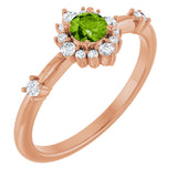 14K Gold Oval Natural Peridot Halo-Style Ring - Rose Gold