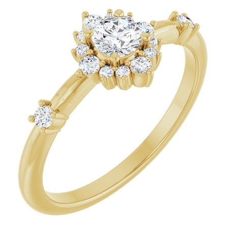 14K Gold Round Lab-Grown Diamond Halo-Style Ring - Yellow Gold